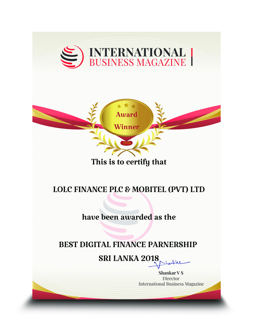 Best Digital Finance Partnership - LOLC Finance and Mobitel (Pvt) Ltd