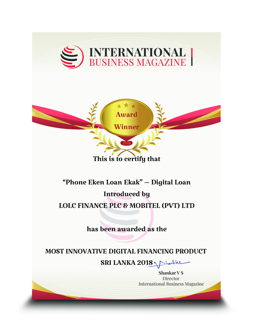 Most Innovative Digital Financing Product - LOLC Finance and Mobitel (Pvt) Ltd